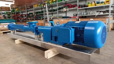 Fludyn BEH-1500 eccentric screw pump / mono pump complete with motor mounted on stainless steel base plate