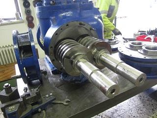Screw pump disassembled for servicing